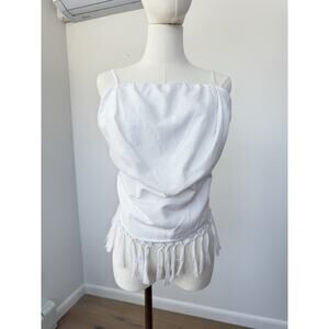 White Fringe Cami Tie Back Bandana Tank Top Large Coastal Cowgirl Cottage